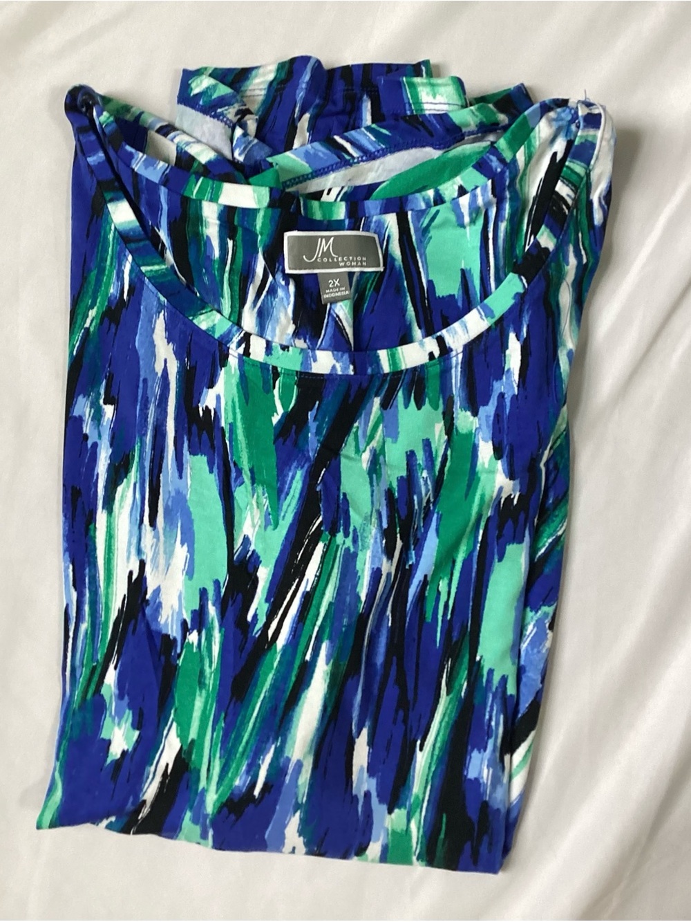 JM Collection Woman Abstract Colors Ladies Short Sleeve Top Size 2X